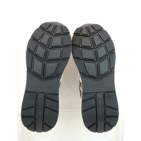 $870 BURBERRY SEAN BROWN CHECK CANVAS WHITE BLACK LEATHER SNEAKERS 41.5 US 8.5 - Picture 12 of 14